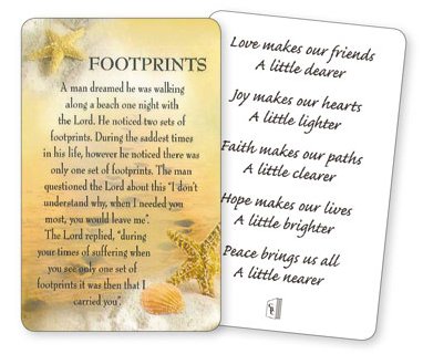 CATHOLIC GIFT SHOP LTD - Laminated Footprints in the Sand Prayer Card.